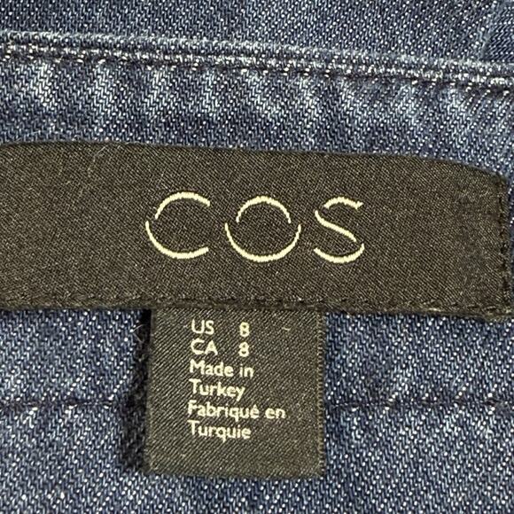 COS Denim A Line Dress Sz 8 Oversized with Pockets 3/4 Sleeve V Neck Button Up - Picture 8 of 12